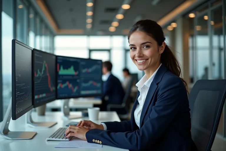 Jeune diplômée du master El Karoui travaillant dans une banque parisienne sur des modèles financiers quantitatifs