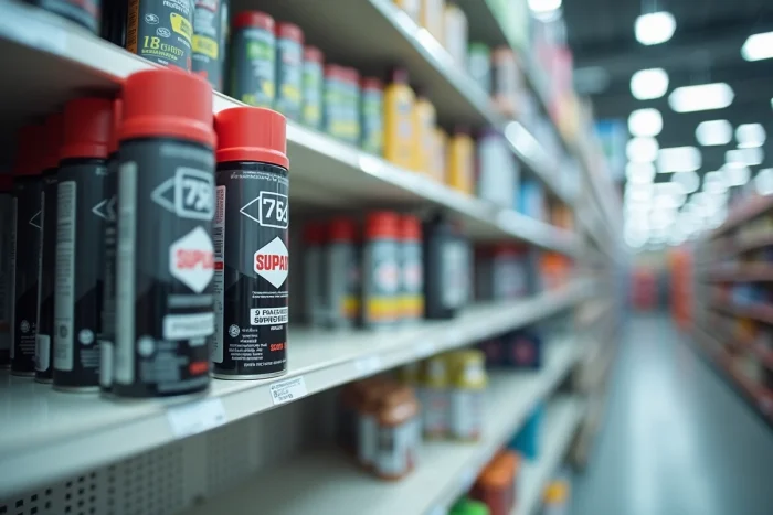 Rayonnage de magasin de sport présentant des bombes de défense personnelle au poivre en vente légale